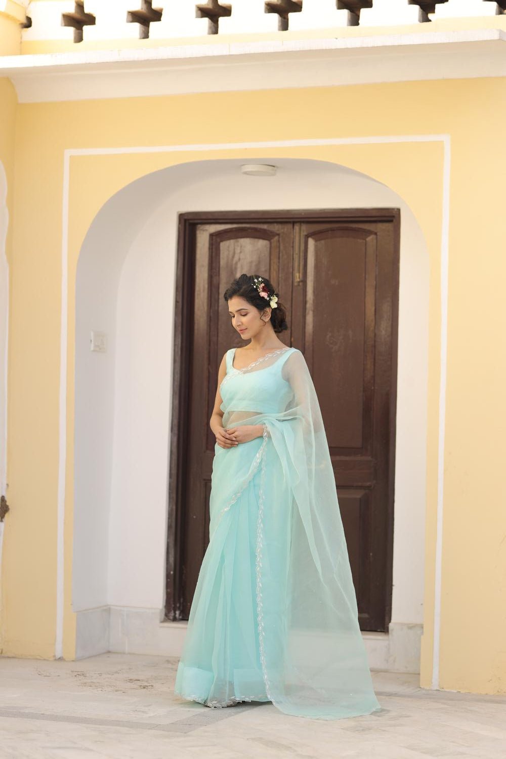 Isha Bohra in Leaf Vine Hand Embellished Border Saree - ILMA