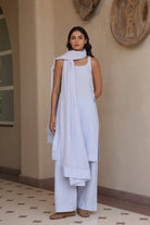 Jane Linen Sleeveless Suit with Dupatta - ILMA