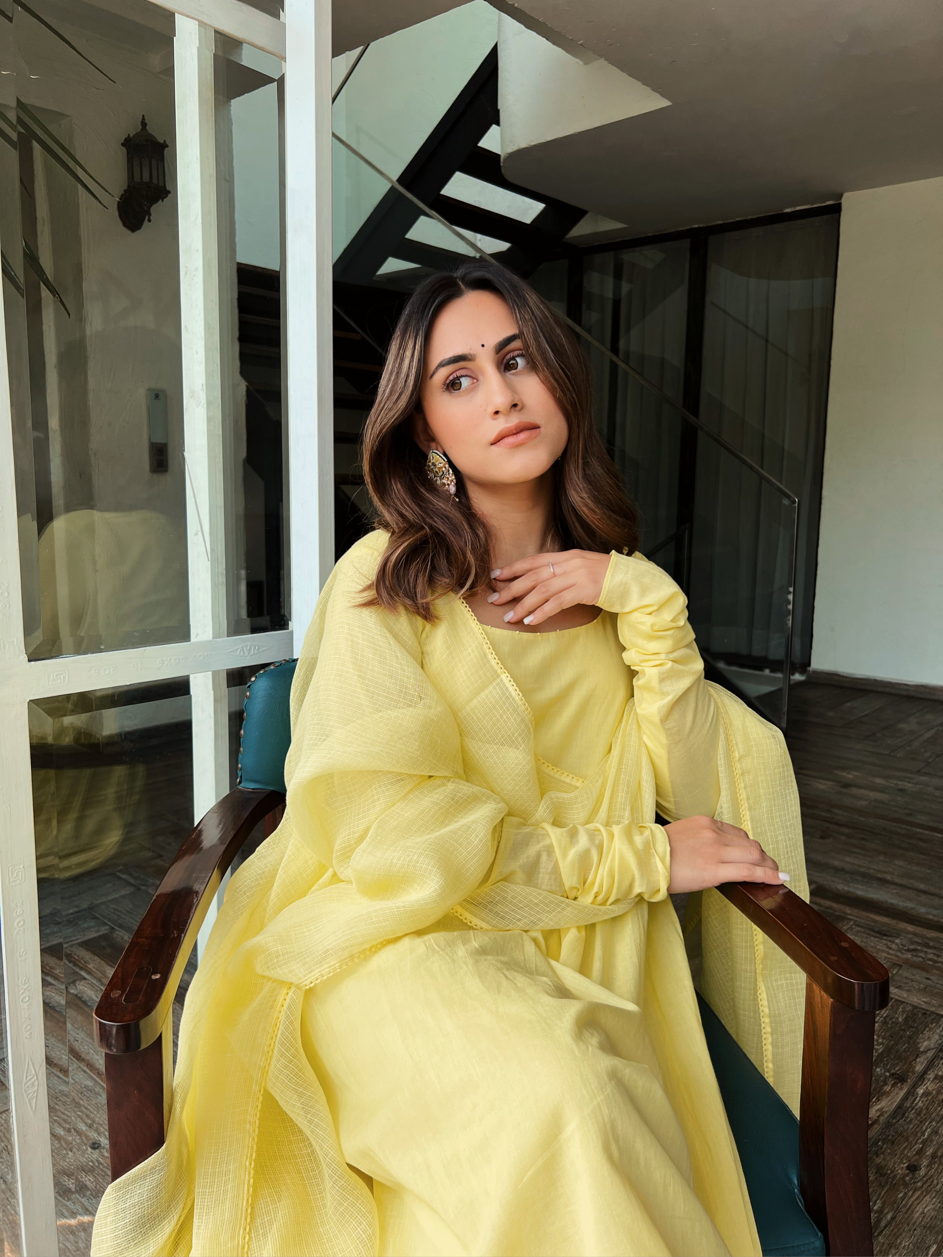 Kashish Dadhwal in Sunshine Yellow Full Sleeves Suit Set - ILMA