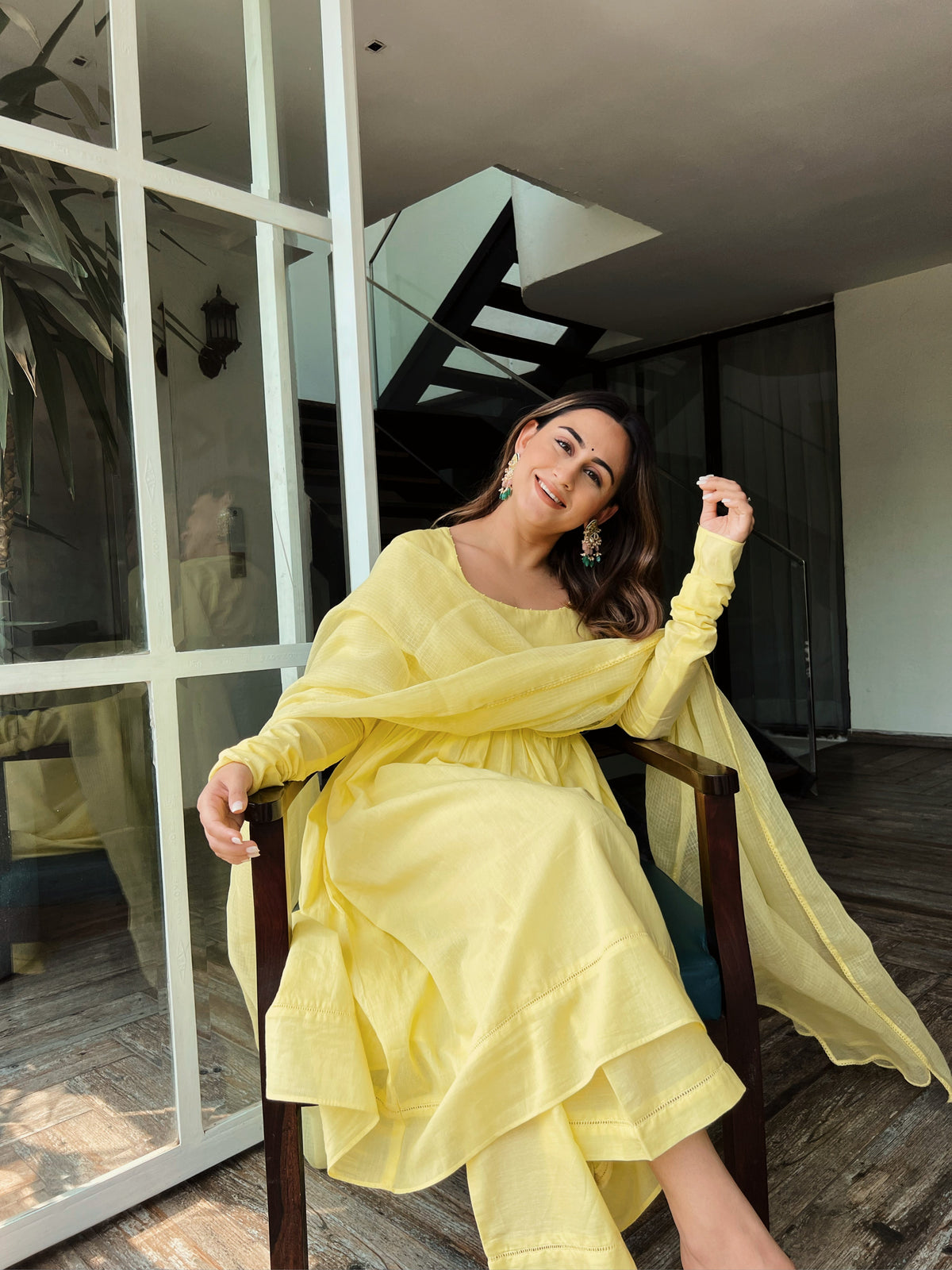 Kashish Dadhwal in Sunshine Yellow Full Sleeves Suit Set - ILMA