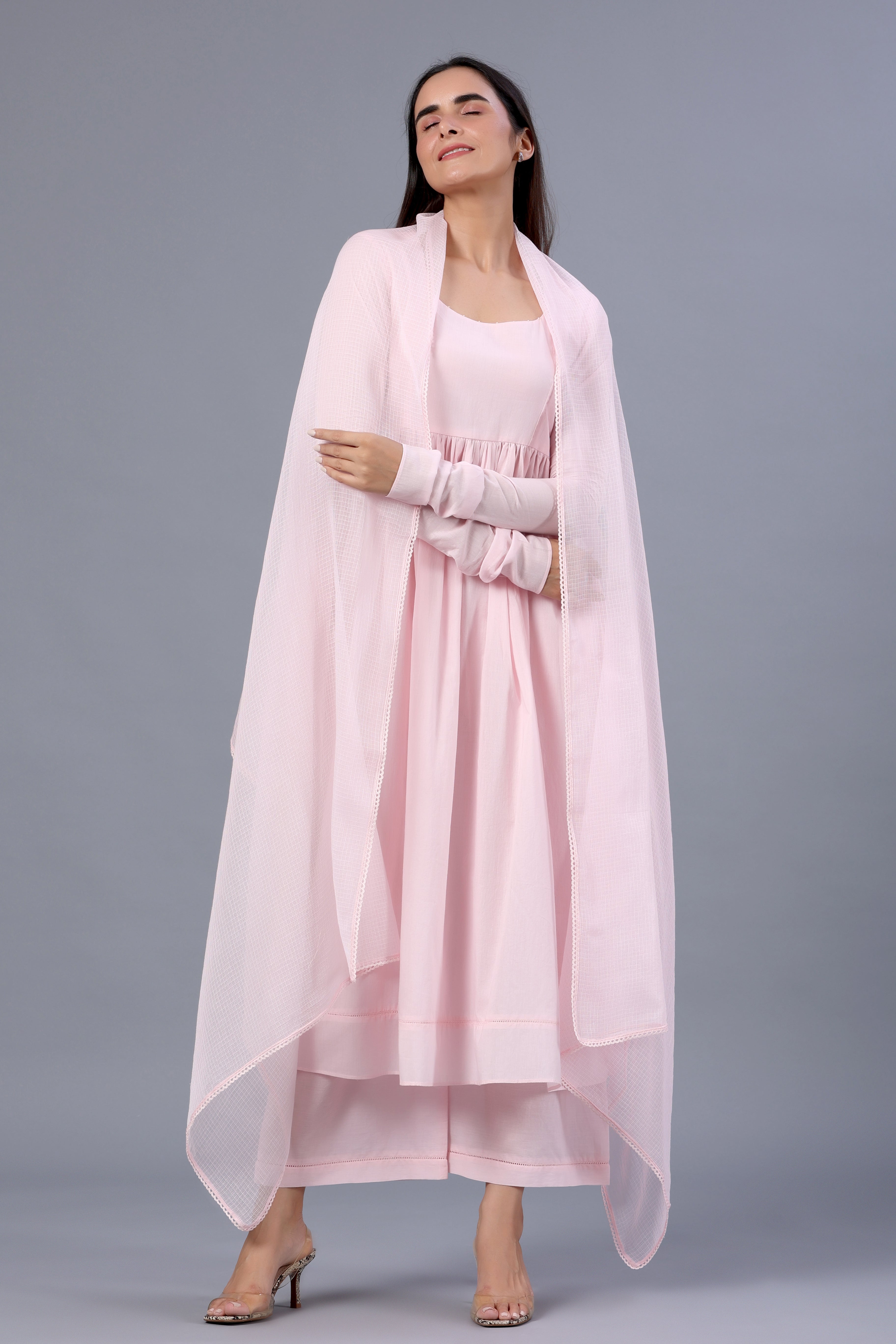 Kritika Kamra in Baby Pink Mulmul Suit Set - ILMA