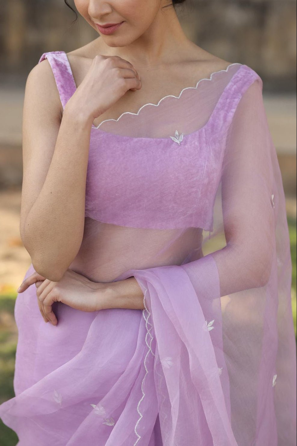 Leaf Motif Saree with Scalloped Border - ILMA