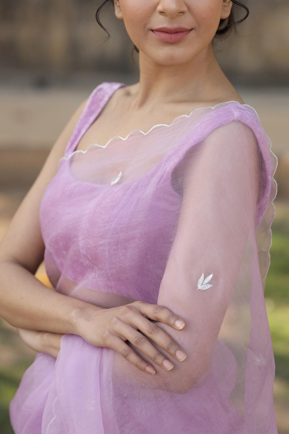 Leaf Motif Saree with Scalloped Border - ILMA