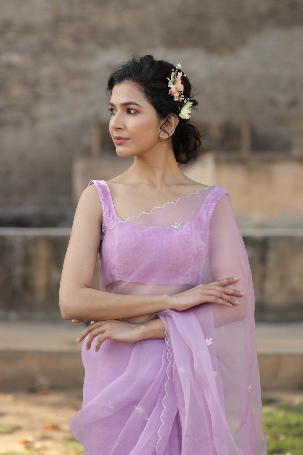 Leaf Motif Saree with Scalloped Border - ILMA