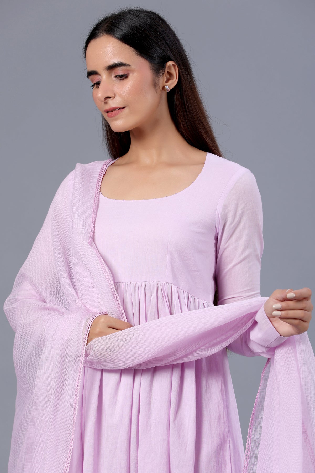 Lilac Full Sleeves Suit Set with Doria Dupatta - ILMA