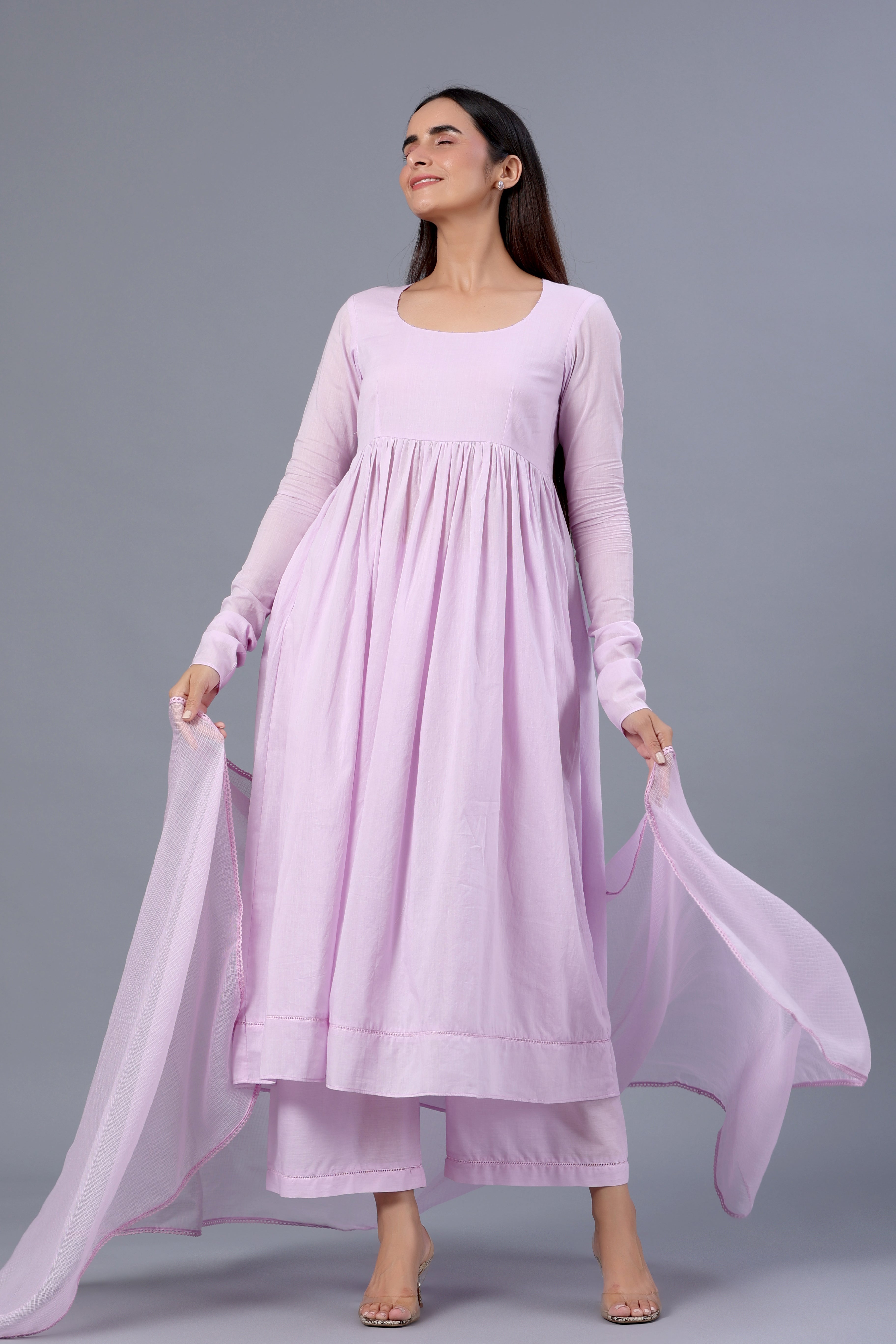 Lilac Full Sleeves Suit Set with Doria Dupatta - ILMA