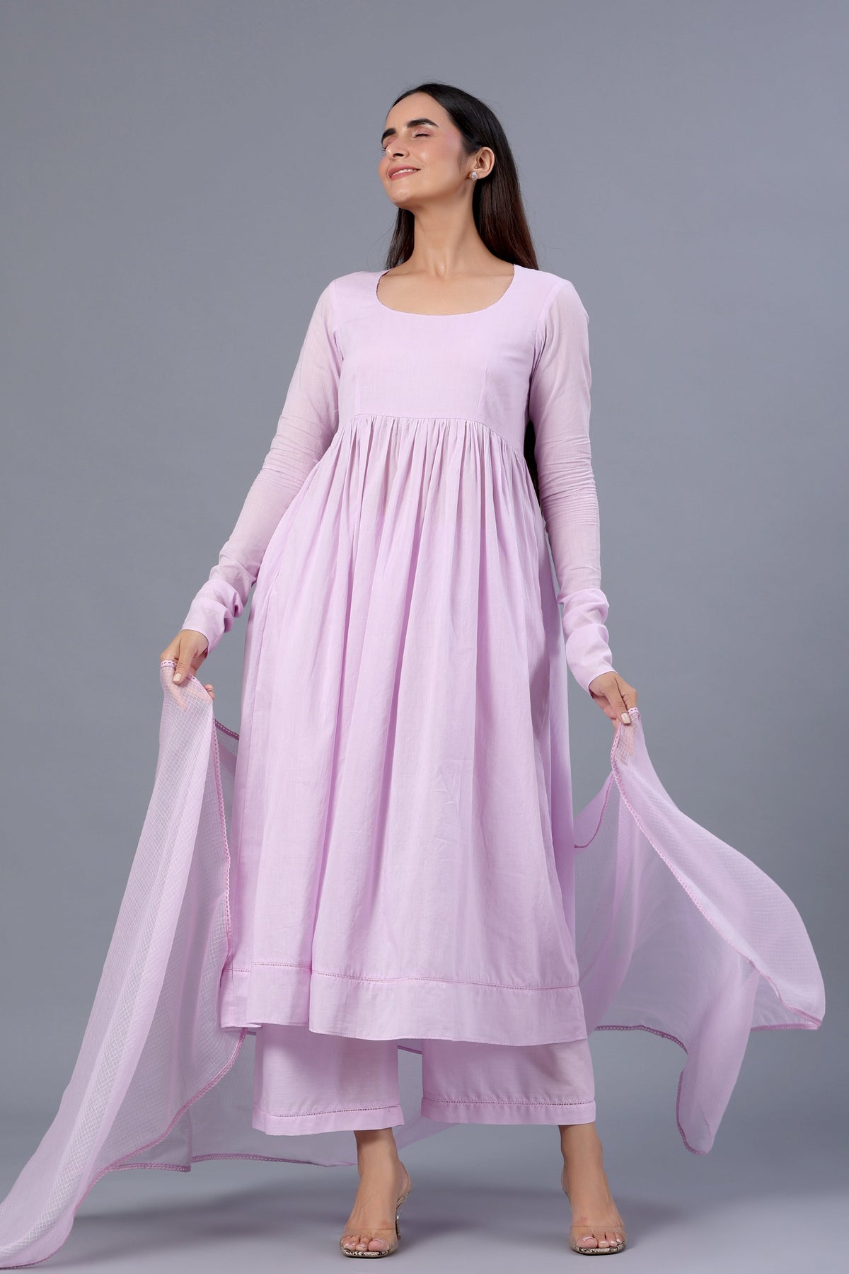 Lilac Full Sleeves Suit Set with Doria Dupatta - ILMA