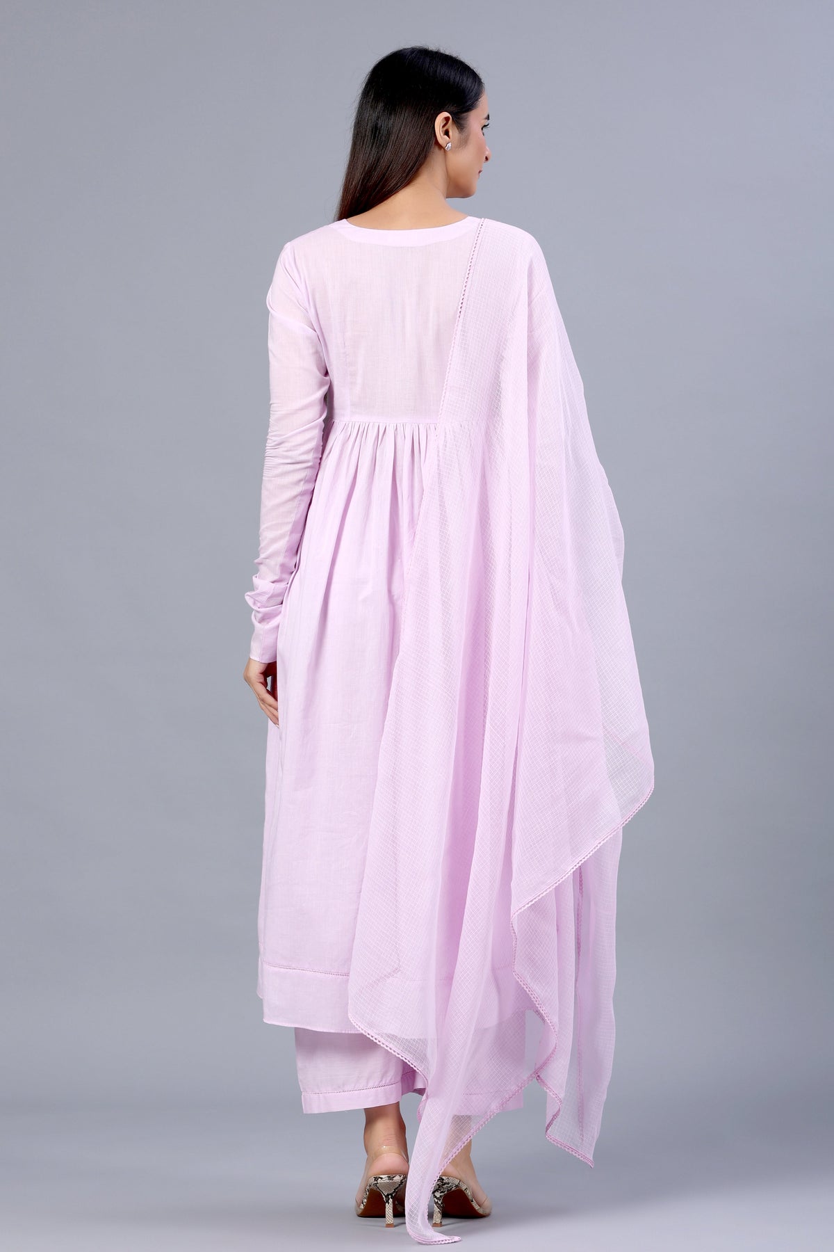 Lilac Full Sleeves Suit Set with Doria Dupatta - ILMA