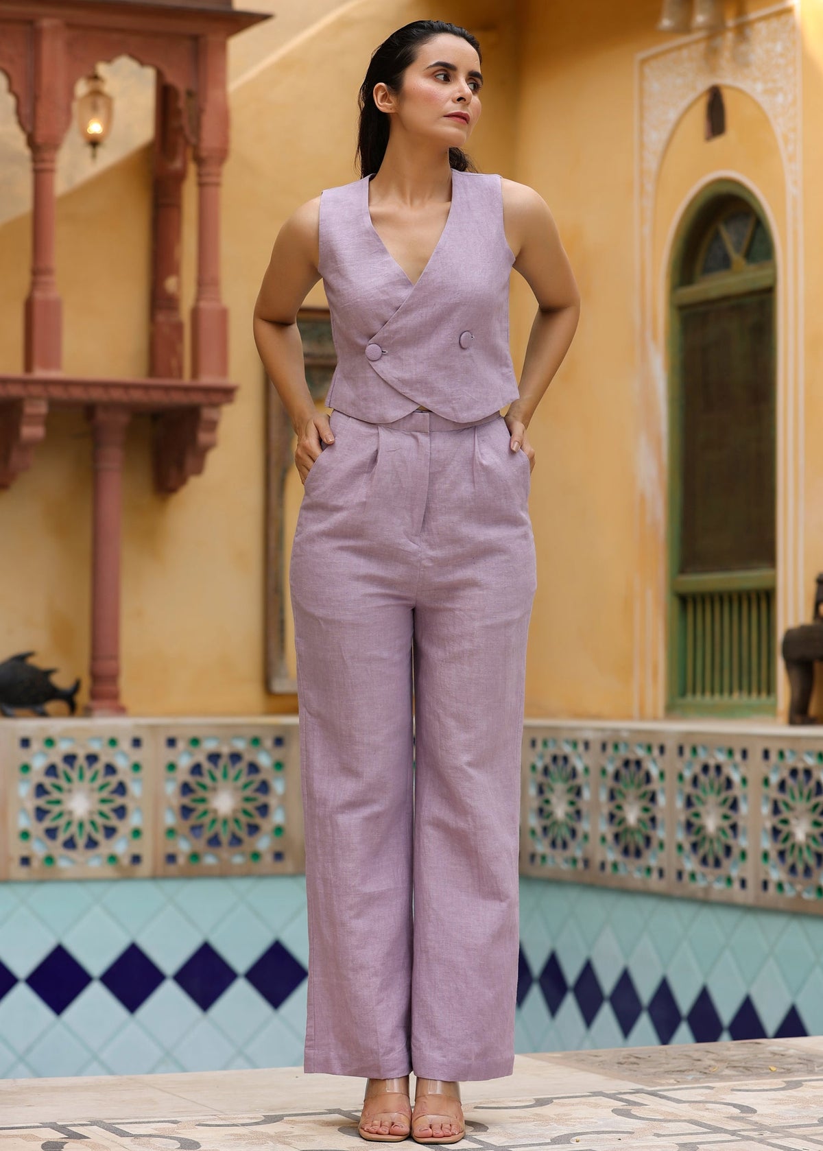 Linen Double Breasted Waistcoat Co-ord Set - ILMA