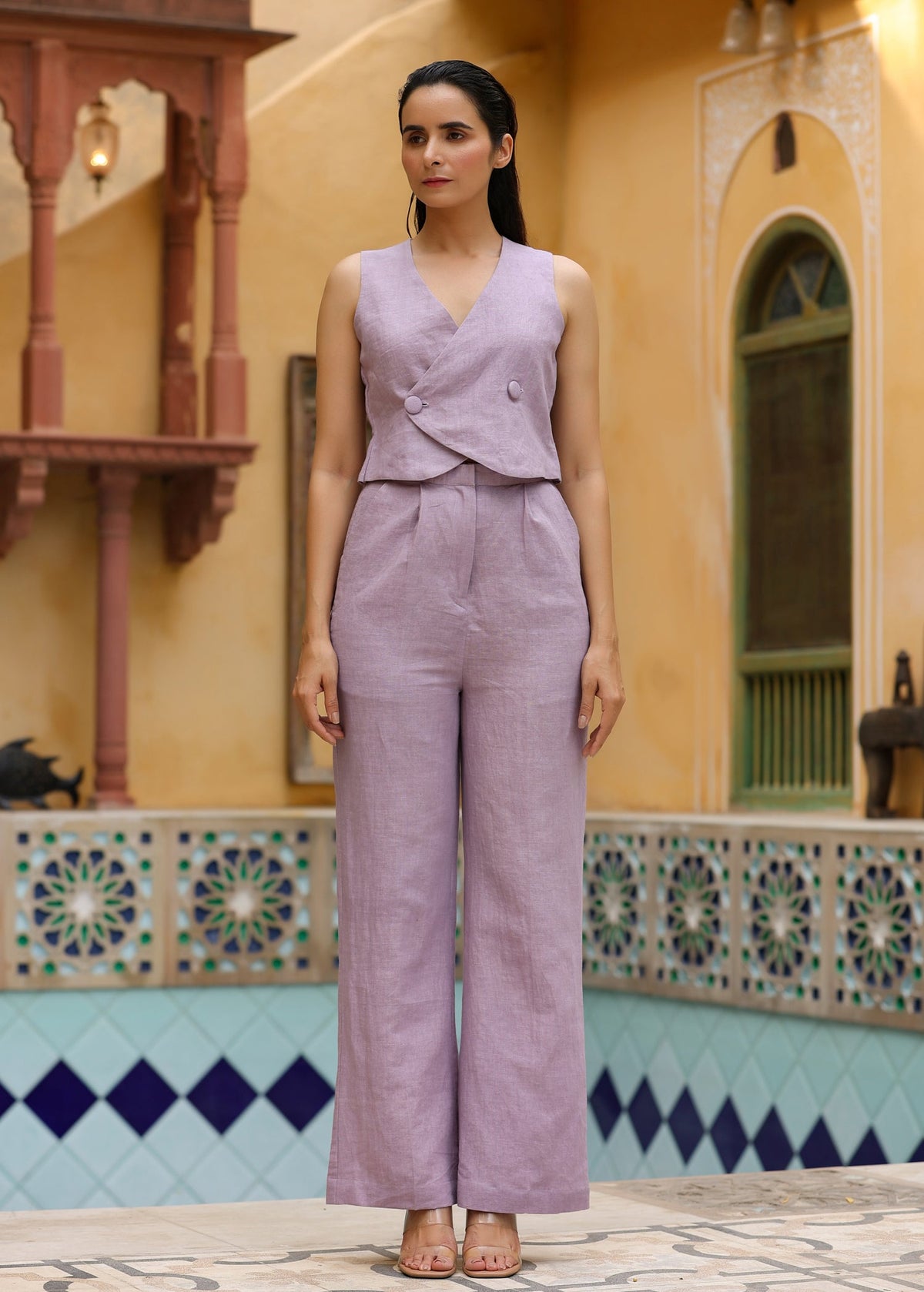 Linen Double Breasted Waistcoat Co-ord Set - ILMA