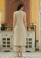 Linen Front Slit Sleeveless Kurta Set - ILMA