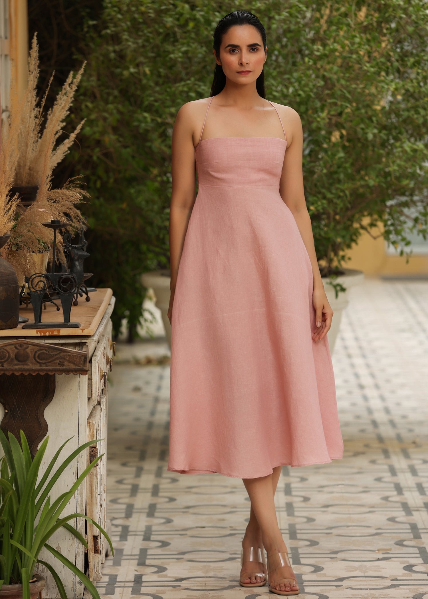Linen Mid Calf Length Dress - ILMA