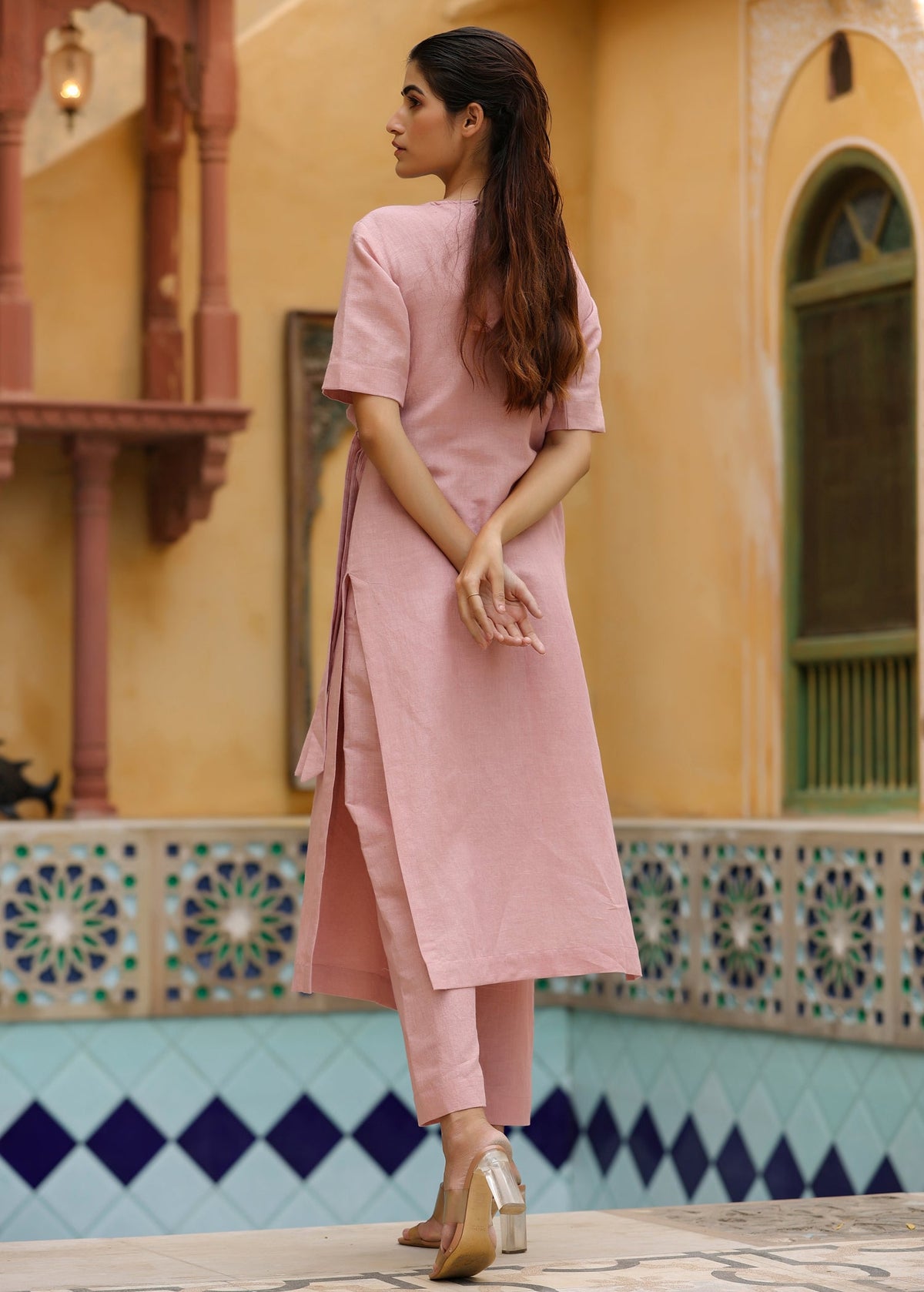 Linen Side Tie-Ups Kurta Set - ILMA