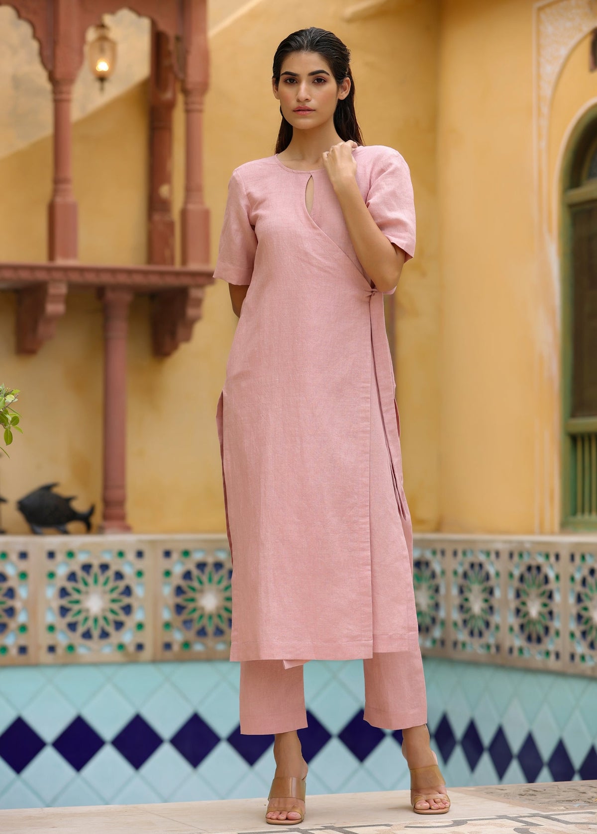 Linen Side Tie-Ups Kurta Set - ILMA