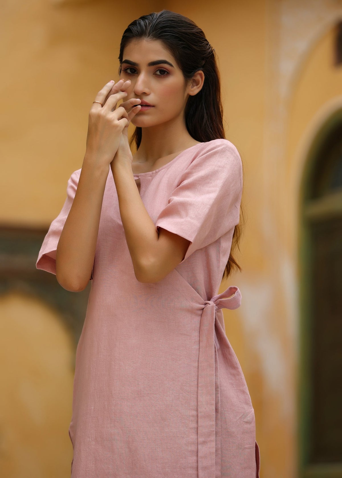 Linen Side Tie-Ups Kurta Set - ILMA