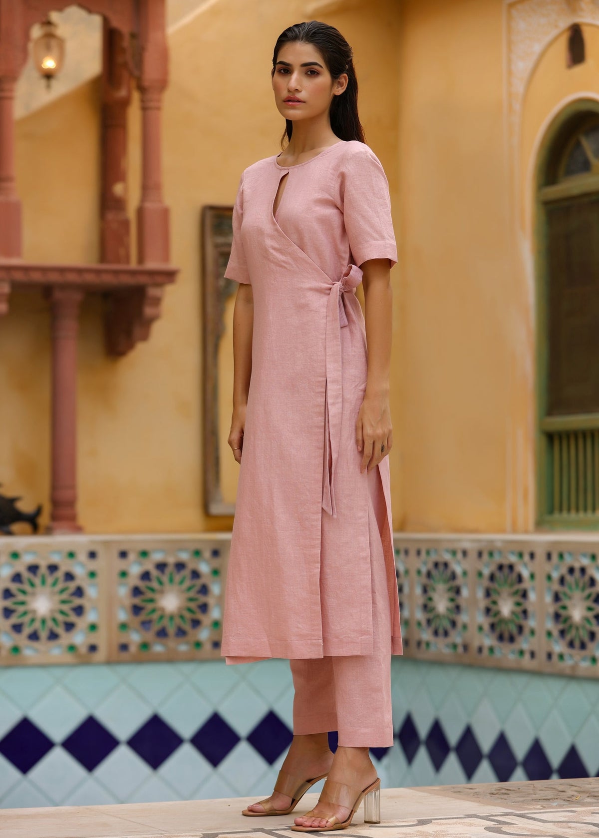 Linen Side Tie-Ups Kurta Set - ILMA