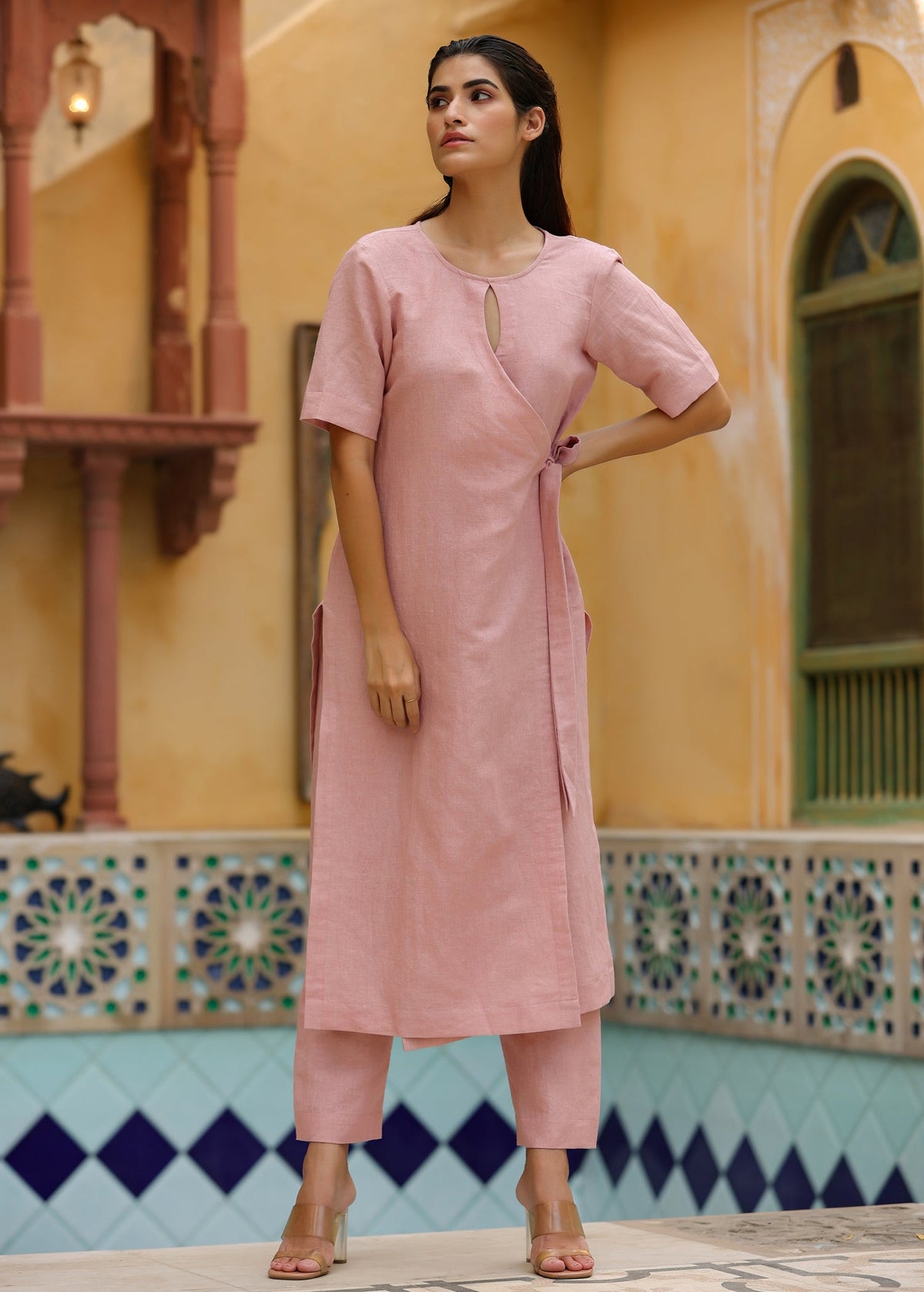 Linen Side Tie-Ups Kurta Set - ILMA