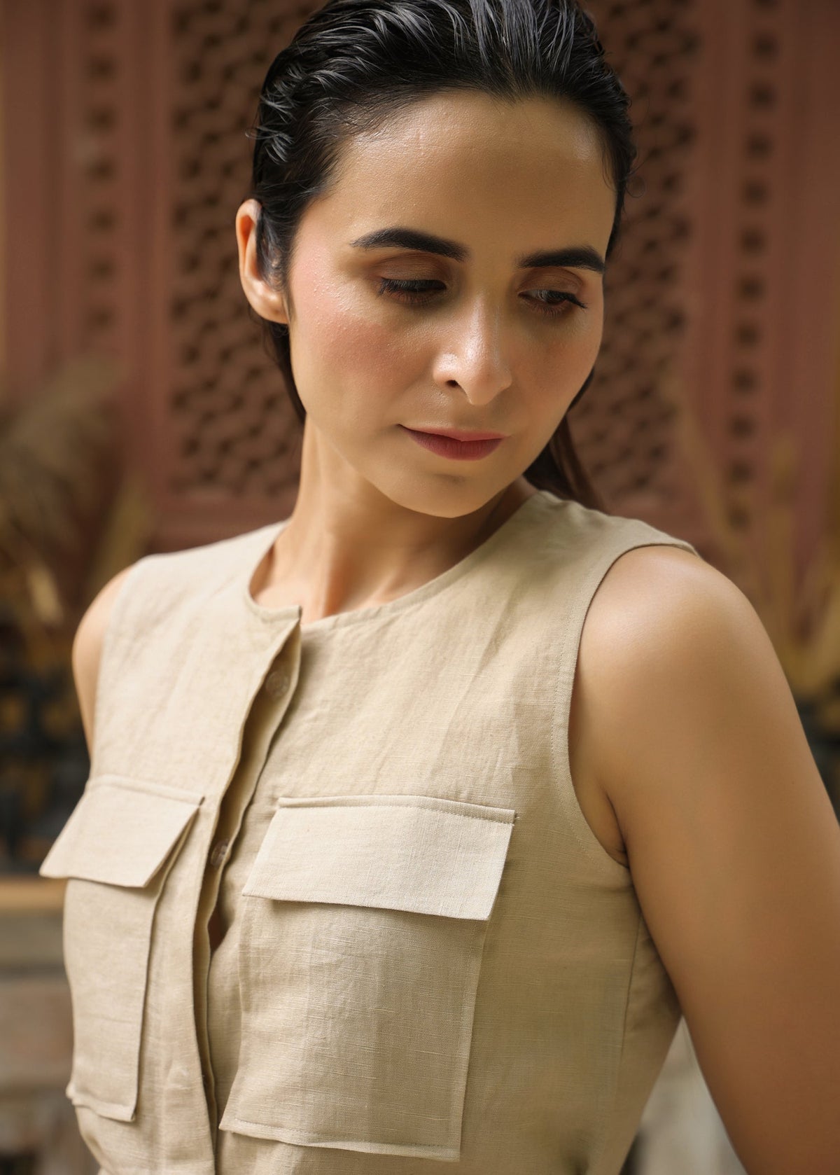 Linen Sleeveless Shirt Co-ord Set - ILMA