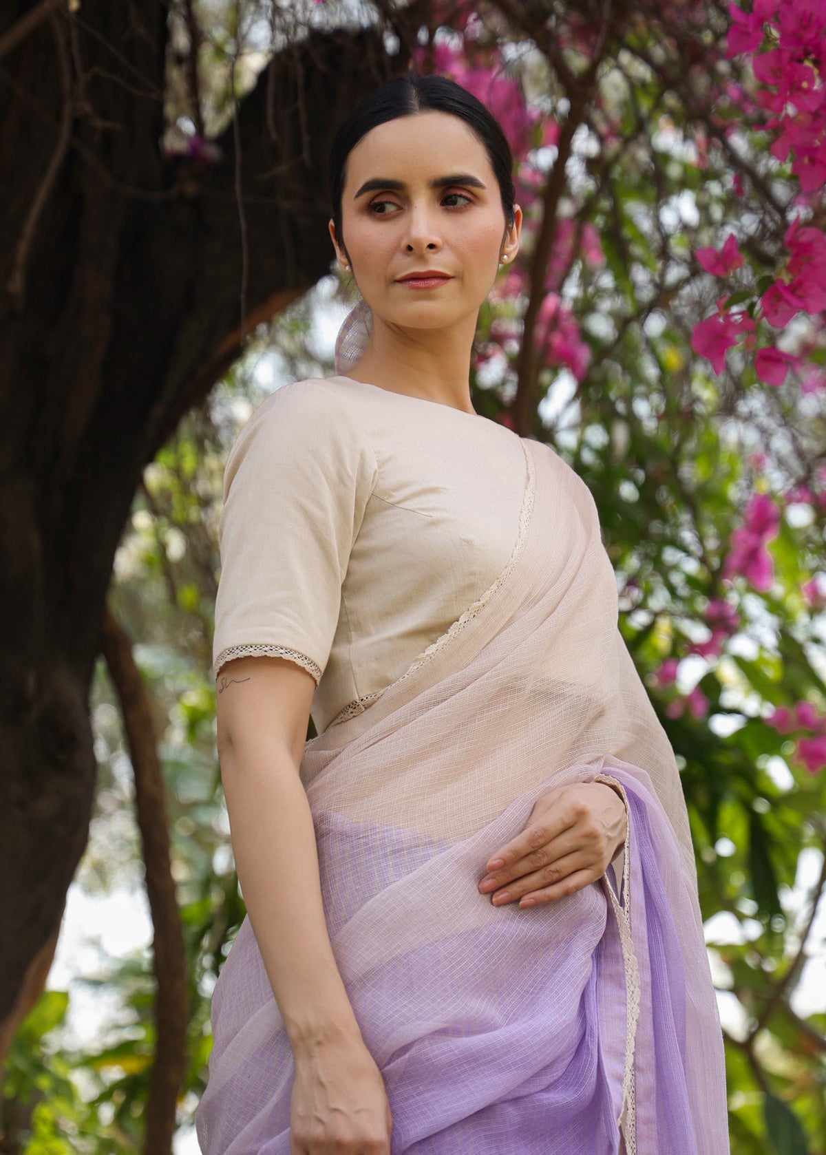 MARGUERITE Half Ombre & Half Sriped Saree with Blouse - ILMA