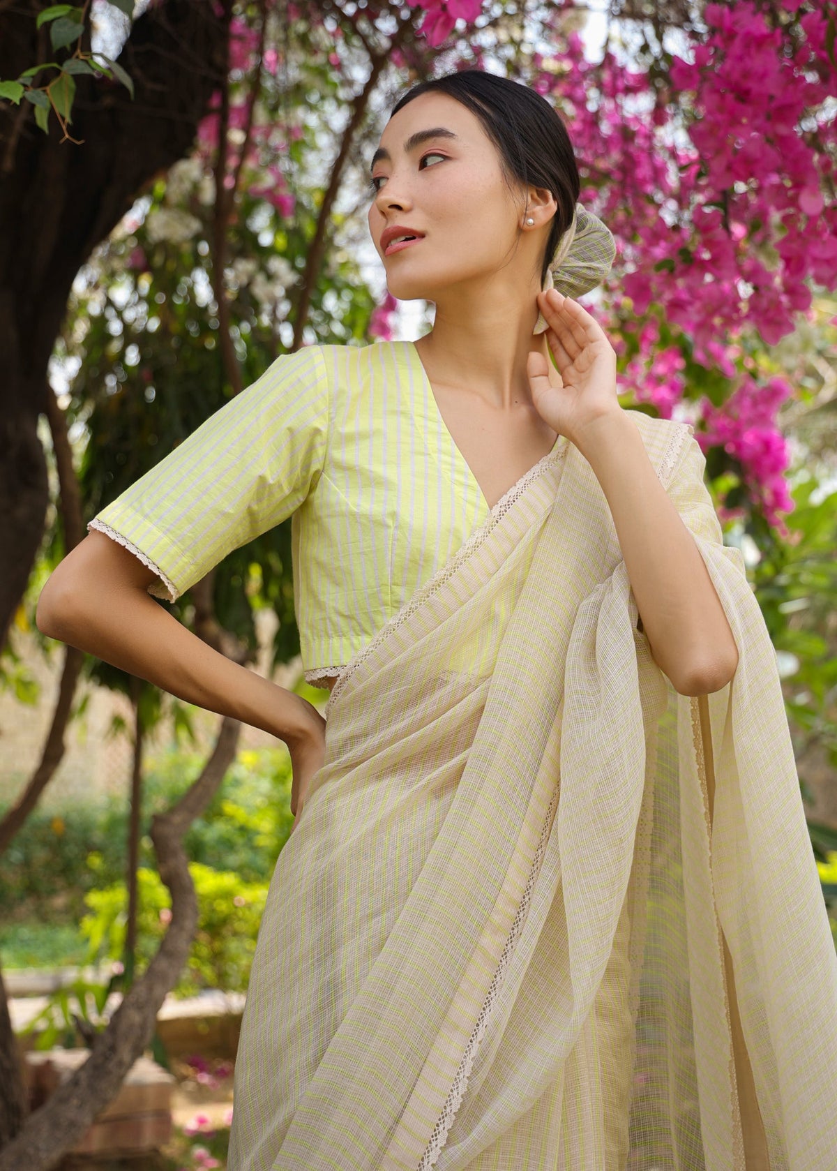 MEADOW Striped Saree with Blouse - ILMA