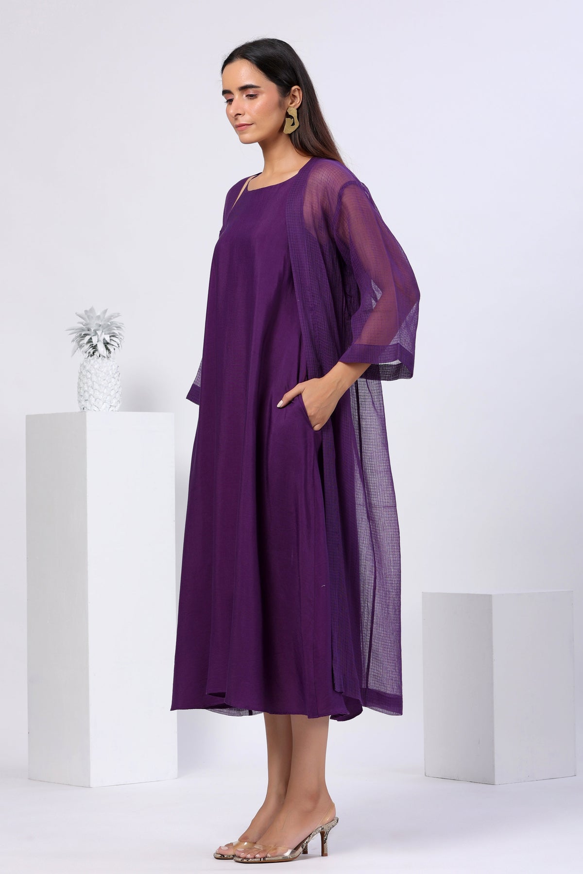Mid Calf Length Dress with Doriya Shrug - ILMA