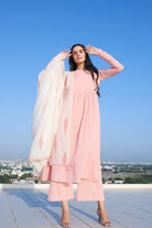 Peach Suit Set with Chanderi Dupatta - ILMA