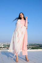 Peach Suit Set with Chanderi Dupatta - ILMA