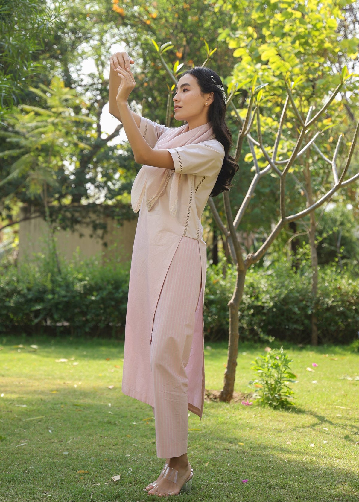 PEONY Straight Kurta Set with Scarf - ILMA