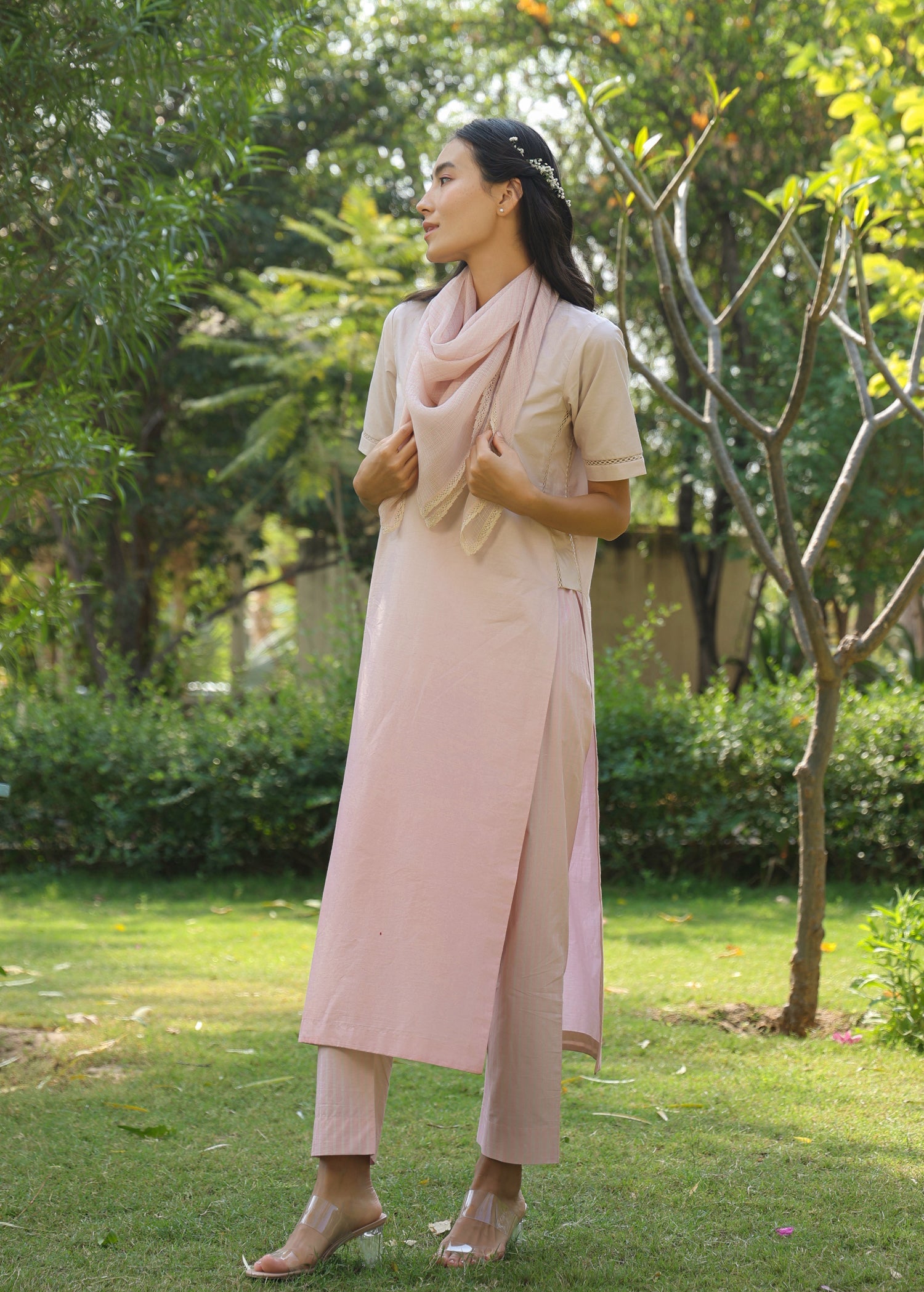 PEONY Straight Kurta Set with Scarf - ILMA