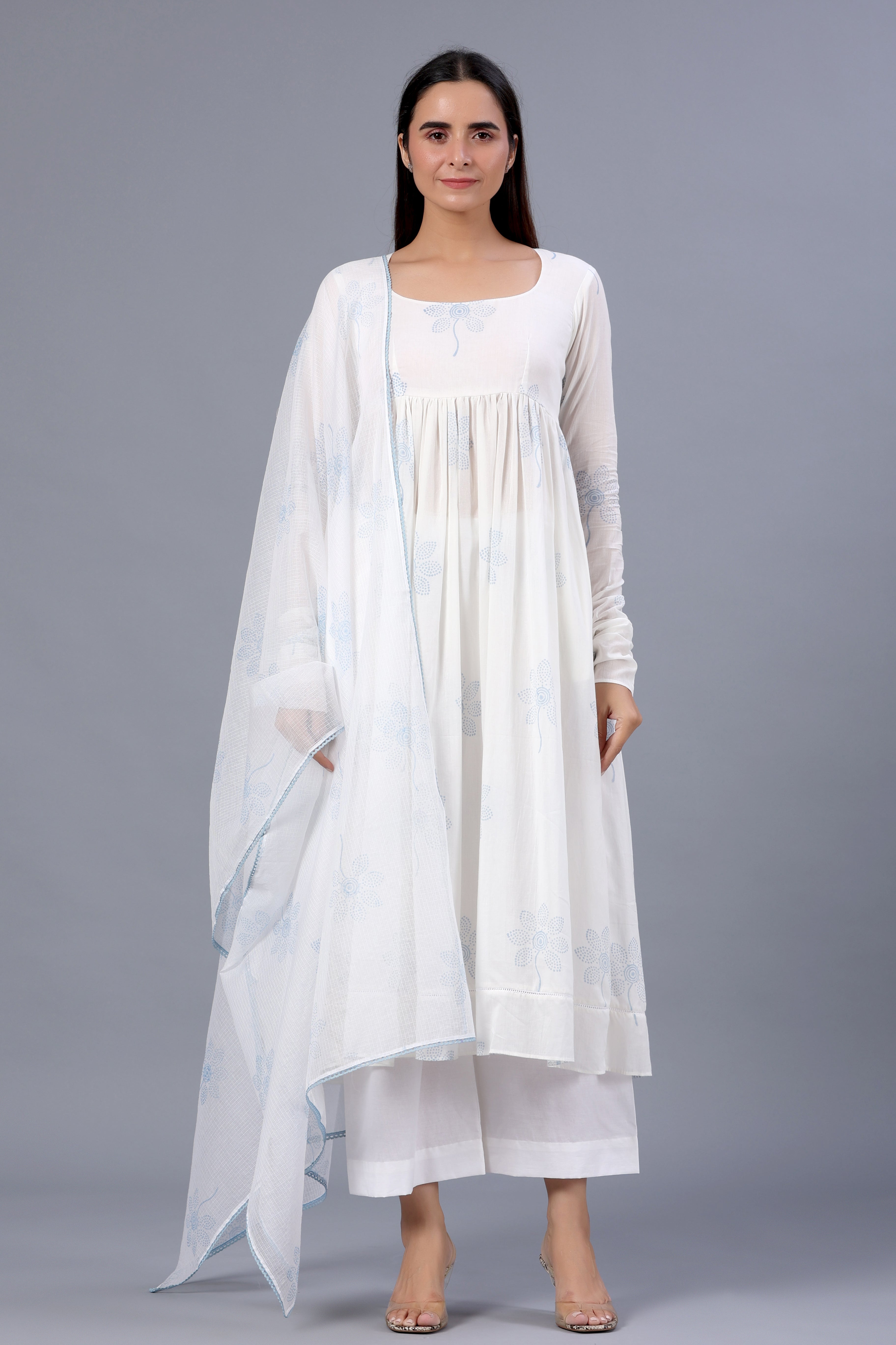 Radhika in White Block Printed Suit Set - ILMA