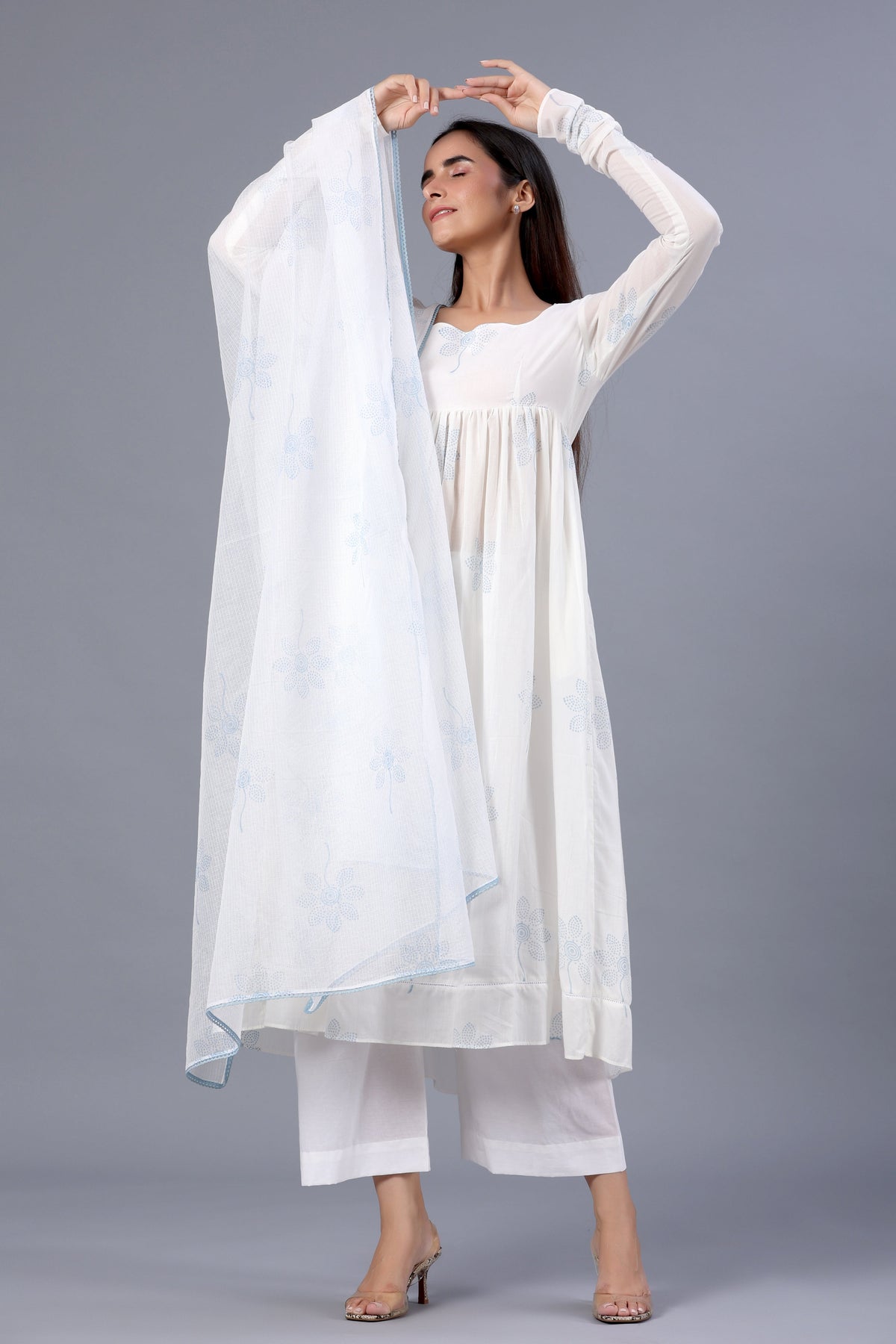 Radhika in White Block Printed Suit Set - ILMA