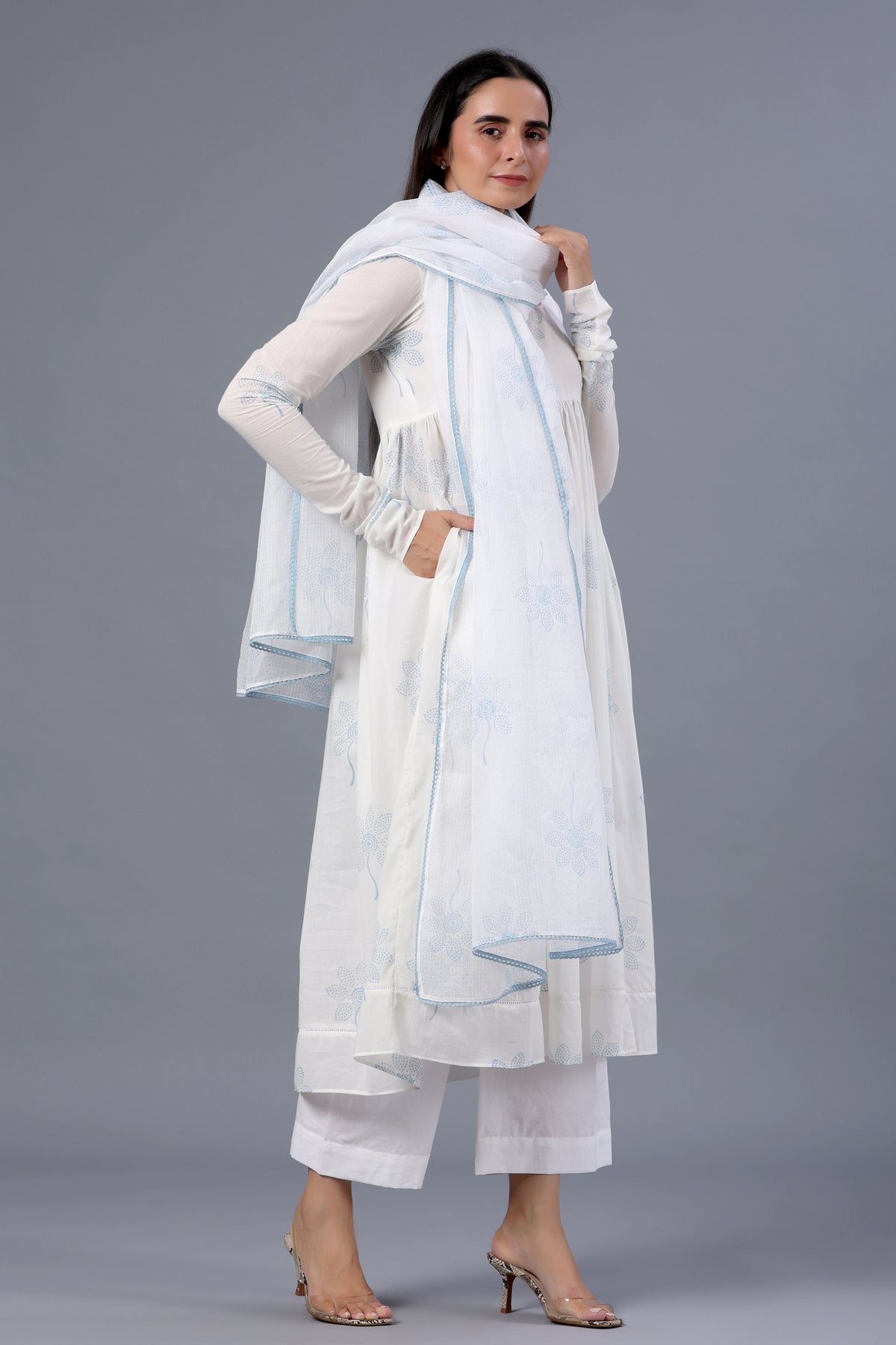 Radhika in White Block Printed Suit Set - ILMA