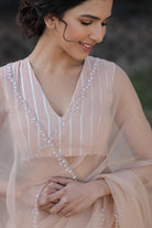 Sequins Border Saree with Striped Blouse - ILMA