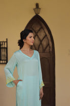 Sky Blue Suit Set with Hand Embellished Sleeves - ILMA