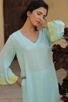 Sky Blue Suit Set with Hand Embellished Sleeves - ILMA