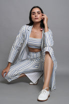 Striped Overcoat With Culottes and Bralette Top - ILMA