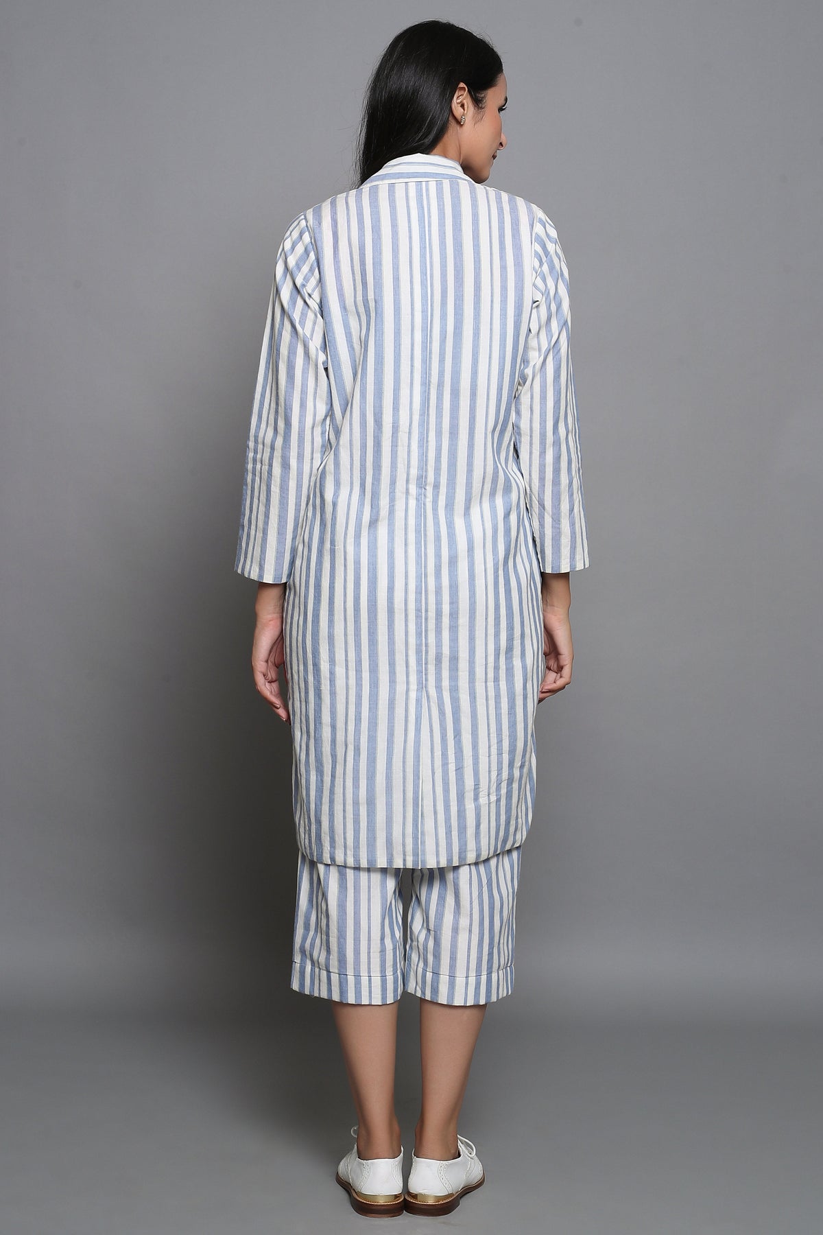 Striped Overcoat With Culottes and Bralette Top - ILMA