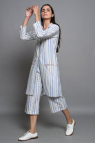 Striped Overcoat With Culottes and Bralette Top - ILMA