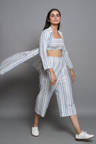 Striped Overcoat With Culottes and Bralette Top - ILMA