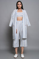 Striped Overcoat With Culottes and Bralette Top - ILMA