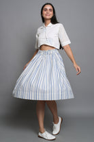 Striped Skirt with Block Printed Cropped Top - ILMA