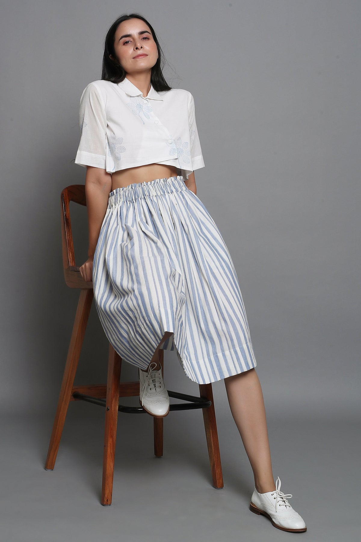 Striped Skirt with Block Printed Cropped Top - ILMA