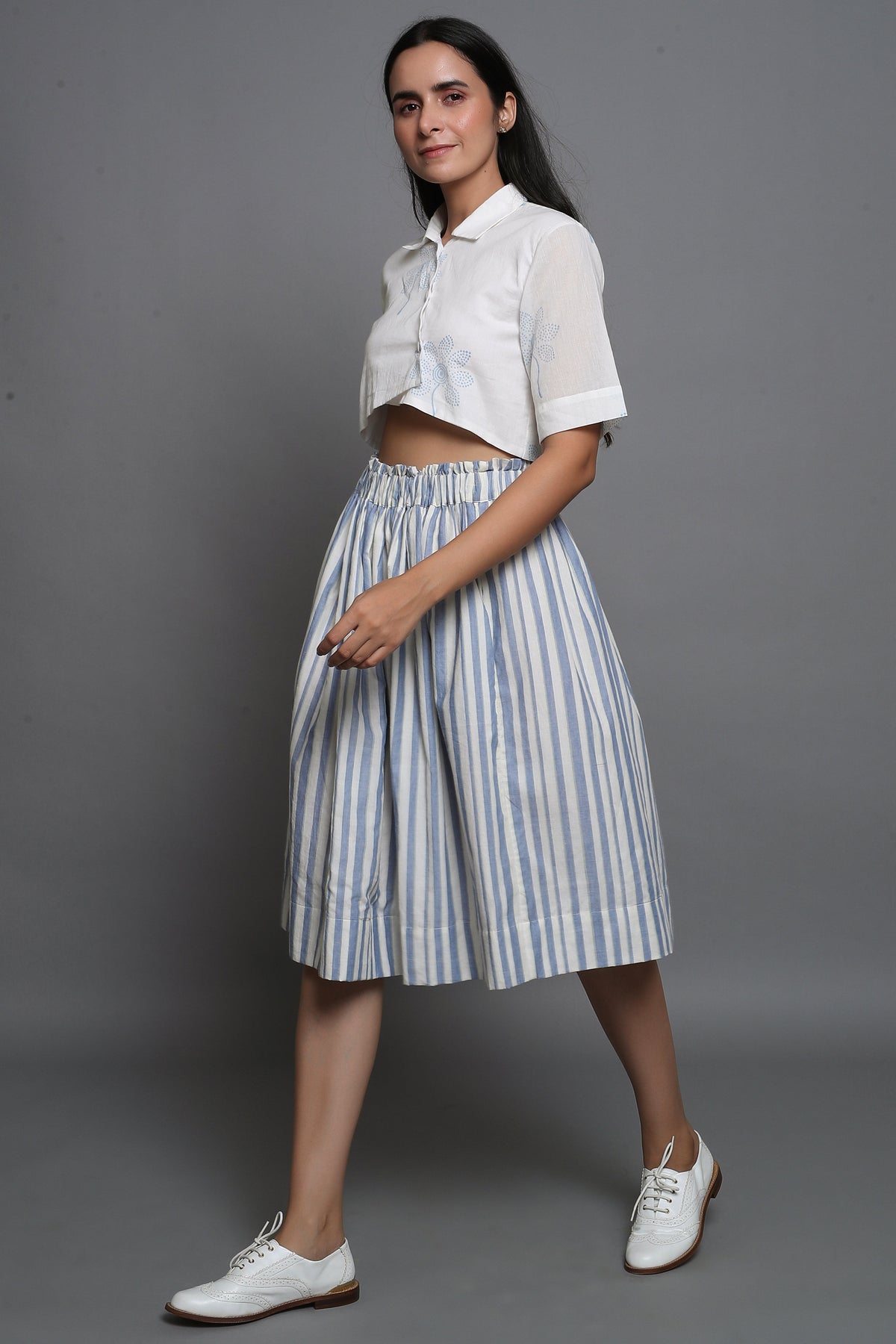 Striped Skirt with Block Printed Cropped Top - ILMA