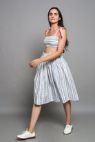 Striped Skirt With Pink Tie Up Top - ILMA