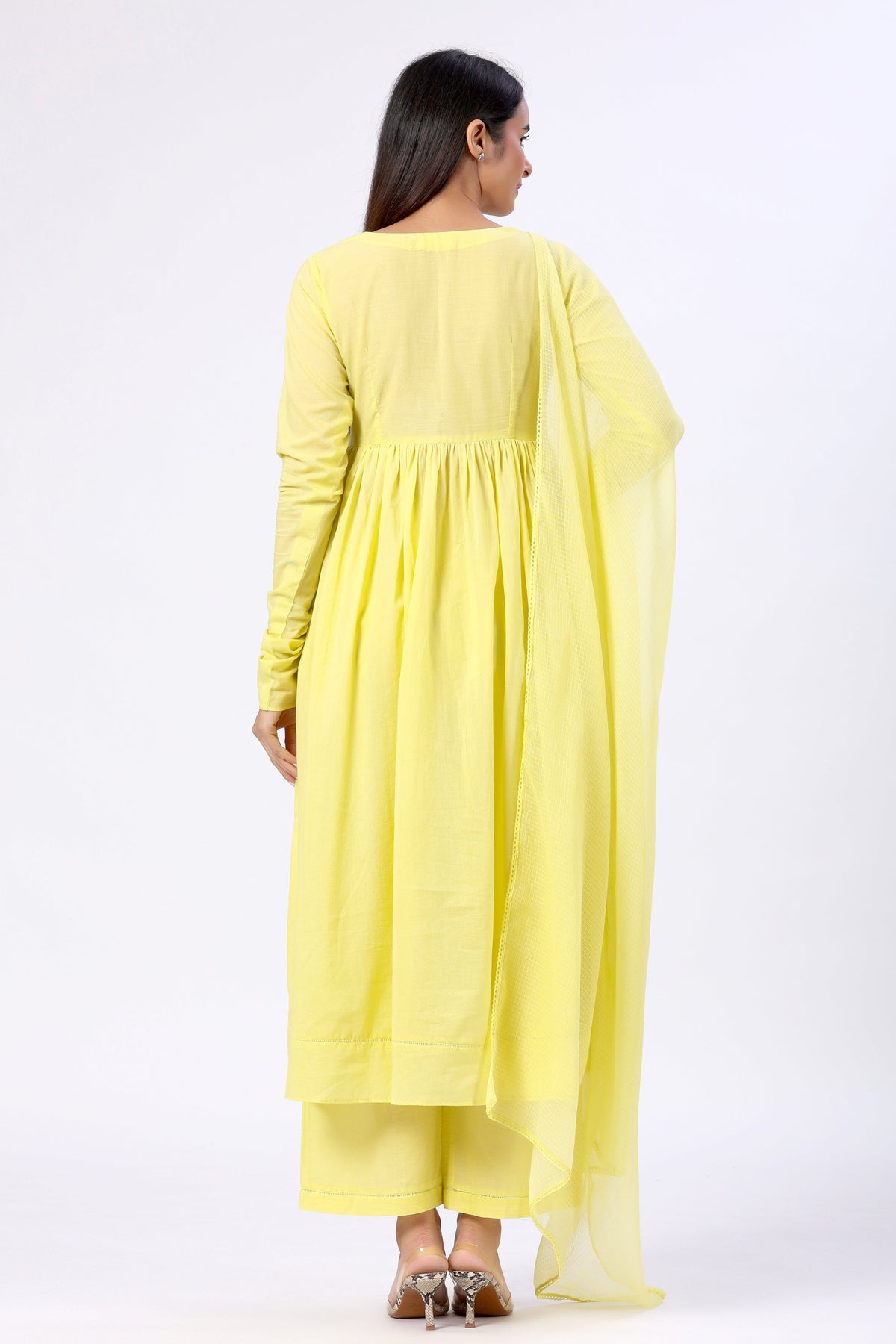 Sunshine Yellow Full Sleeves Suit Set with Doriya Dupatta - ILMA