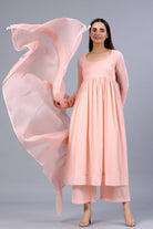 Vaani Kapoor in Peach Full Sleeves Suit Set with Doria Dupatta - ILMA