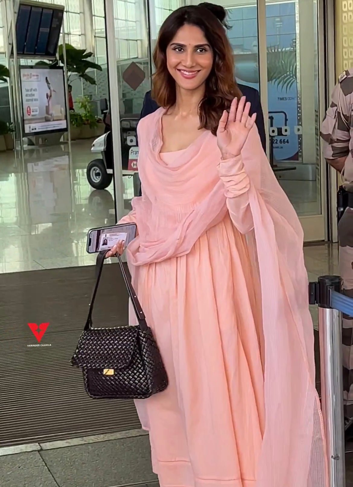 Vaani Kapoor in Peach Full Sleeves Suit Set with Doria Dupatta - ILMA