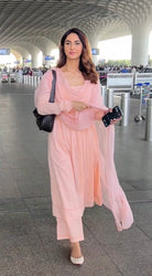 Vaani Kapoor in Peach Full Sleeves Suit Set with Doria Dupatta - ILMA