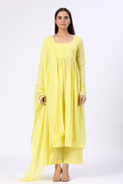 Vaani Kapoor in Sunshine Yellow Full Sleeves Suit Set with Doriya Dupatta - ILMA