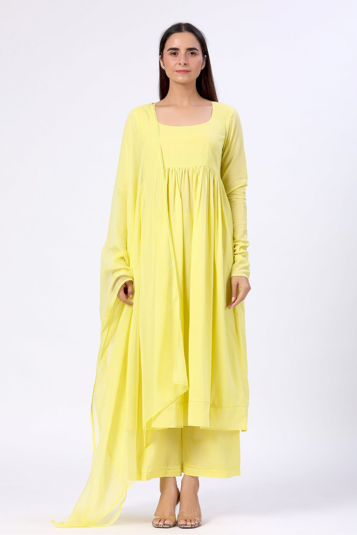 Vaani Kapoor in Sunshine Yellow Full Sleeves Suit Set with Doriya Dupatta - ILMA